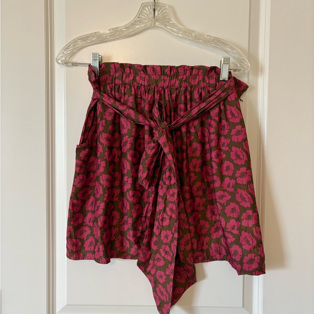 NEW Floral Pink Skirt brown American Eagle outfitters size large silky belted